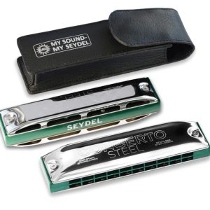 SEYDEL CONCERTO STEEL OCTAVE HARMONICA W/REAL LEATHER CASE