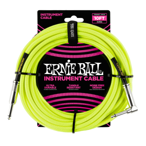 10' Braided Straight / Angle Instrument Cable Neon - Yellow