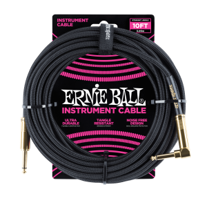 10' Braided Straight / Angle Instrument Cable - Black