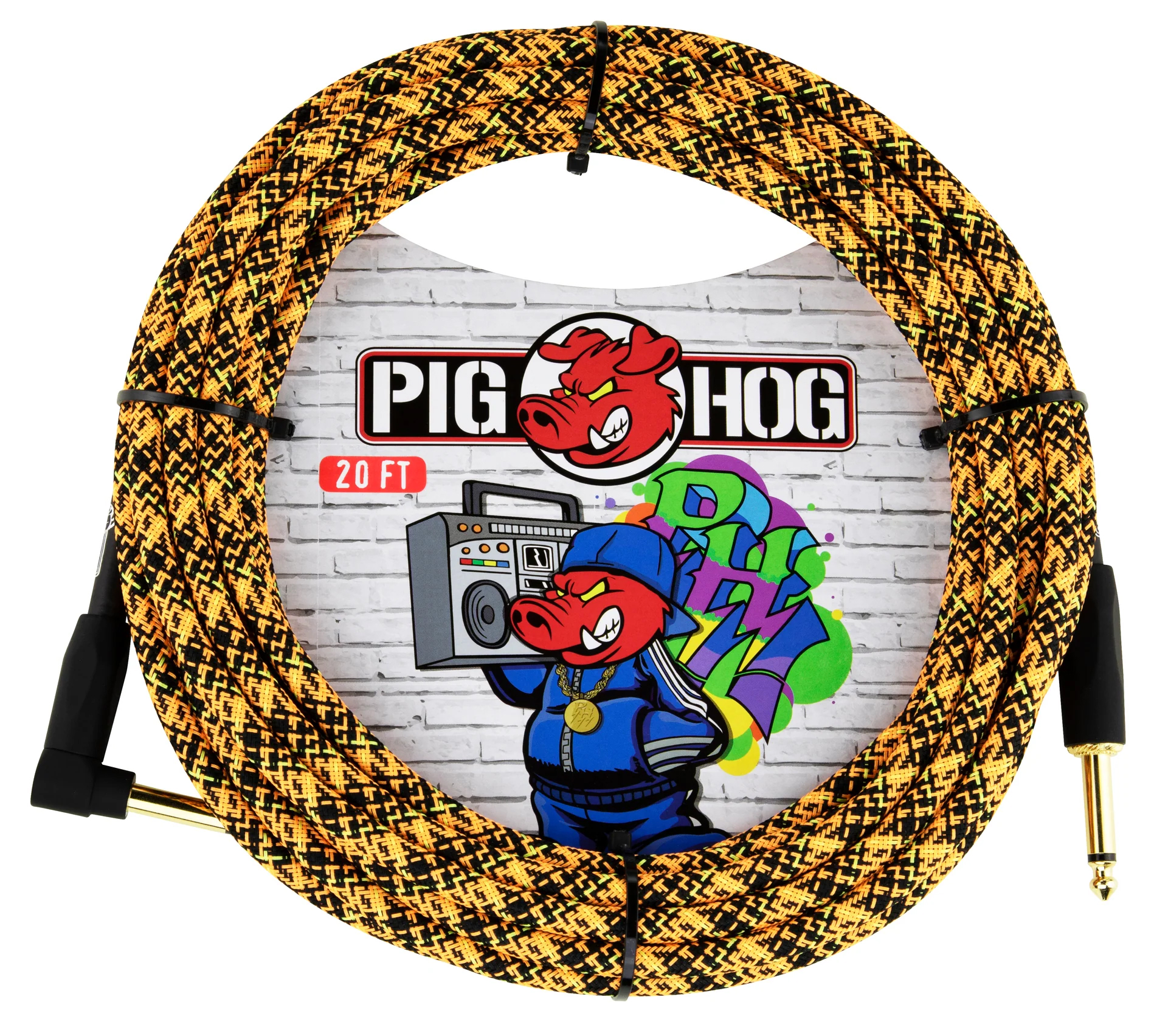 PIG HOG INSTRUMENT CABLE, 20FT RIGHT, ORANGE GRAFFITI
