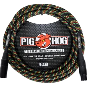 Pig Hog "Rasta Stripes" Woven Mic Cable, 20ft XLR