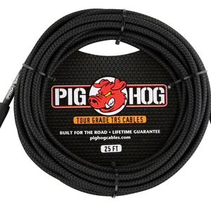 Pig Hog Vintage Seeris “Black Woven” TRS Cable, 25 ft