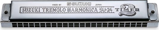 SUZUKI 2 TIMER TREMOLO HARMONICA, 24 DUAL HOLE, OCTAVE TUNED